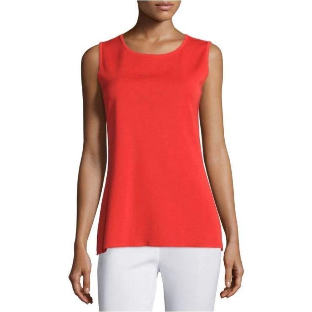 Misook Red Sleeveless Ribbed Knit Top Stretch Scoop Neck Pullover Solid‎ Size S